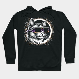 Cat in Eclipse Glasses Totality 2024 Total Solar Eclipse Hoodie